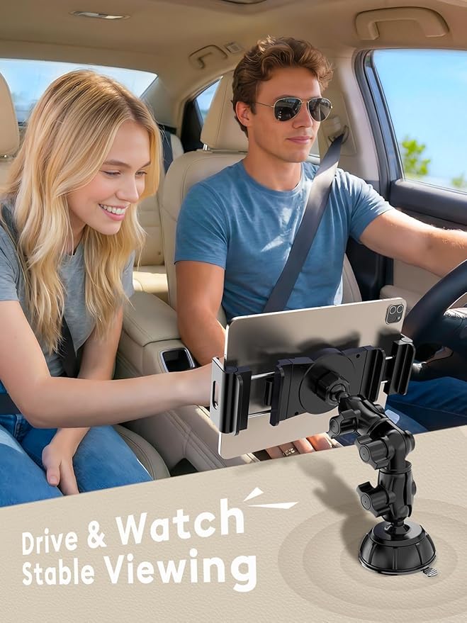OHLPRO Heavy Duty Tablet Holder for Car Truck Dashboard Windshield, 360° Rotatable iPad Car Mount with Long Arm & Strong Suction Cup, Tablet Stand for iPad Pro 12.9 Air Mini Galaxy Tab 4.7-13”