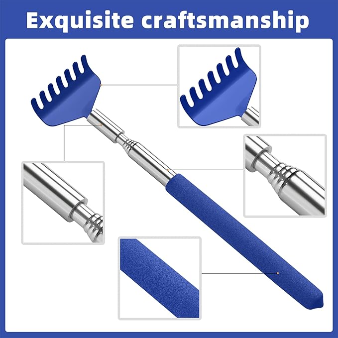 Kuvvfe 2 Pack Portable Extendable Back Scratcher, Stainless Steel Telescoping Back Scratcher with Beautiful Present Packaging(Blue)