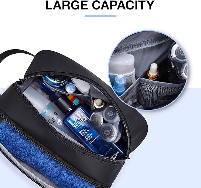 BAGSMART Travel Toiletry Bag for Men, Dopp Kit Water Resistant Shaving Bag for Toiletries Accessories, Black-Medium