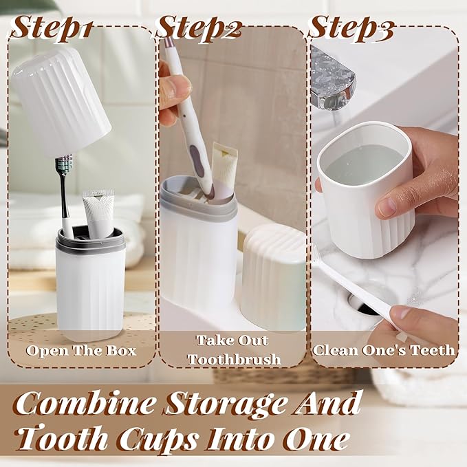 Xthrotsenk Toothbrush Travel Case 2 in 1 Traveling Toothbrush Holders Travel Toothbrushes Container Tooth Brush Case Portable Tooth Brush Holder for Camping, Business, Home (White)