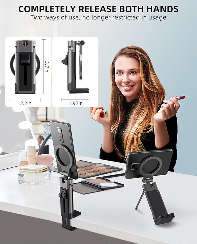 Adjustable Magnetic Phone Holder, Handsfree Airplane Phone Holder, Foldable Airplane Travel Essentials, 360° Rotation for All Mobile Phones Desk Long Flying Tray Table