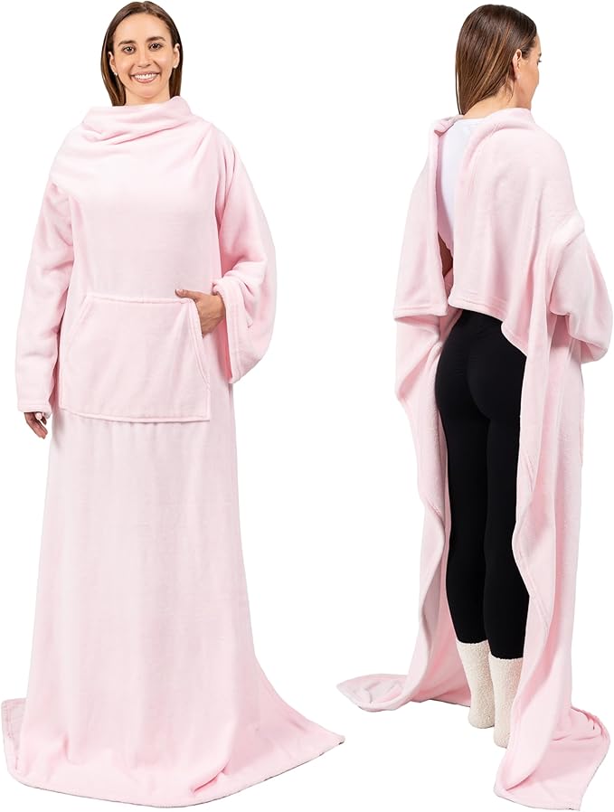 PAVILIA Blanket with Sleeves for Adult Women Men, Soft Warm Wearable Blanket Fleece Wrap Throw, Robe Blanket Gift