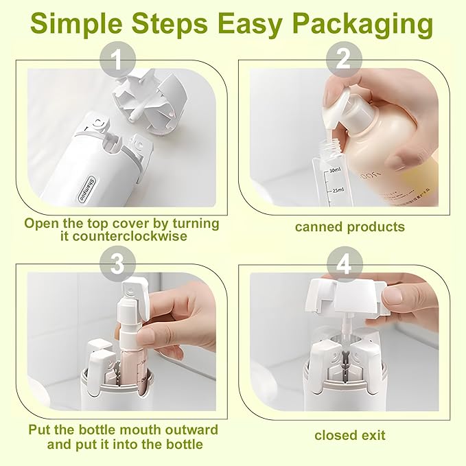 4 in 1 Travel Dispenser Bottle Leakproof Refillable Travel Bottles for Toiletries Portable Size Containers for Shampoo Lotion Cosmetics Travel Essentials for Women Men (White)