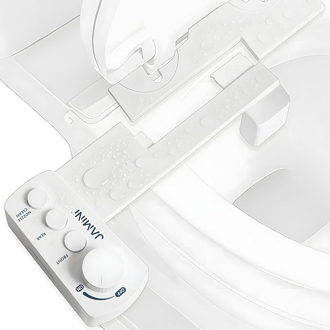 Jamini Ultra-Slim Detachable Bidet Attachment for Toilet – Non-Electric Cold Water, Self-Retraction Dual Nozzles, Step-less Pressure Dial, Dedicated Cleaning Mode, CA65 Certified