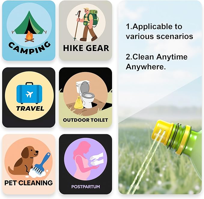 Ultralight Portable Bidet – Compact Shattaf for Travel, Camping, Hiking. 360° Spray Nozzles, Universal Bottle Adapter (Fits Any Plastic Bottle). Ideal for Postpartum, Menstrual & Pet Care.