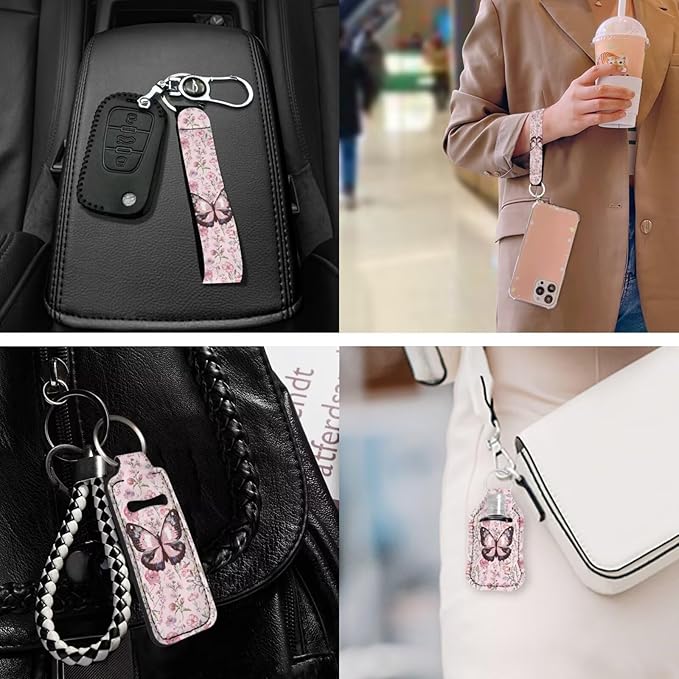 Suobstales 3Pcs Travel Bottles Keychain Holder Set,Travel Bottle Sleeves+Neoprene Chapstick Holders+Lanyard Keychain