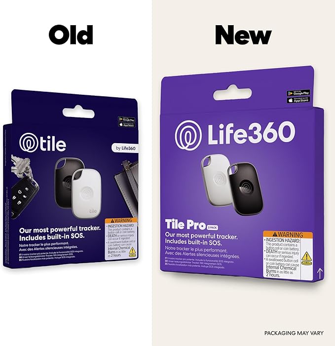 Life360 Tile Pro - Powerful Bluetooth Tracker, Key Finder and Item Locator for Keys Bags, and More. Both iOS and Android Compatible. Phone Finder. 2-Pack (Black/White)