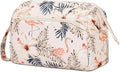 Narwey Women Makeup Bag Wide-open Make up Bag Travel Cosmetic Organizer Toiletry Bag for Cosmetics Toiletries Accessories (Beige Flamingo)
