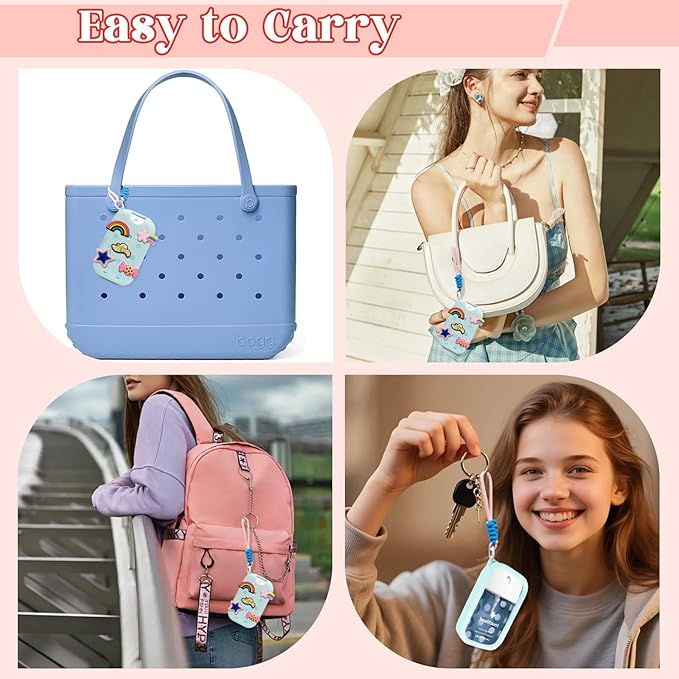 Cat Silicone Case for Touchland Mist 1 Fl.Oz(30mL),With 5 Charms & Keyring, Stylish Cute Hand Sanitizer Spray Accessory,Lightweight & Portable for Travel-Blue