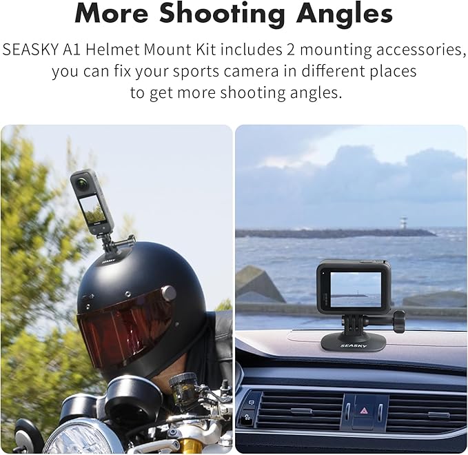 SEASKY [ 2Pack A1 Flexible Adhesive Helmet Mount use Genuine 3M for GoPro Hero13/12/11/10/9/8 Max DJI Action 5 Pro 4 3 Insta360 X5 X4 X3 Ace Pro 2 Sports Camera Accessories Flat Curved Surfaces