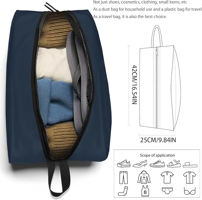 Shoe Bag for Travel, Waterproof Extra Large Shoe Storage Organizer with Handle, Multi-Functional Odor-Resistant Shoe Pouch for Gym, Soccer, Golf, Tennis Soccer Cleats Bag 16.5 x 9.8 Inches (Dark Blue)