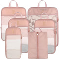 See Through Expandable Compression Packing Cubes, Mesh Travel Packing Cubes for Suitcases, Lightweight Organizers Bag Set for Travel Essentials for Luggage
