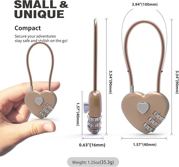 Combination Lock for Locker, Small Cable Lock with Code, 3 Digit Padlock Combination, for Luggage, Gym Locker, Suitcase, Backpack Zipper, Cabinet, Toolbox, Outdoor Fence Gate, Travel Safe
