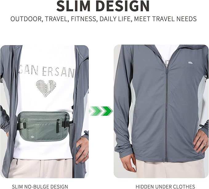 Money Belt for Travel, RFID Blocking, Hidden Money Belt, Passport Holder for Travel (Dark Green)
