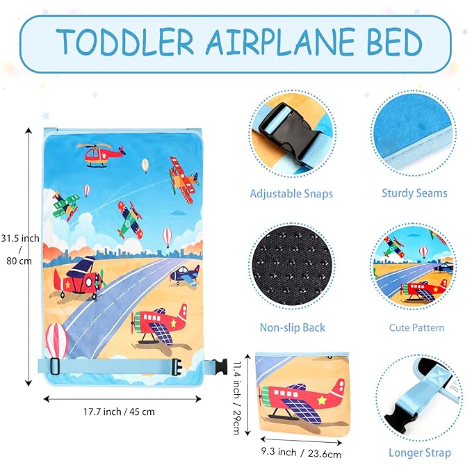 Airplane Bed for Toddler with Blanket, Baby Airplane Travel Essentials, Airplane Seat Extender for Kids, Plane