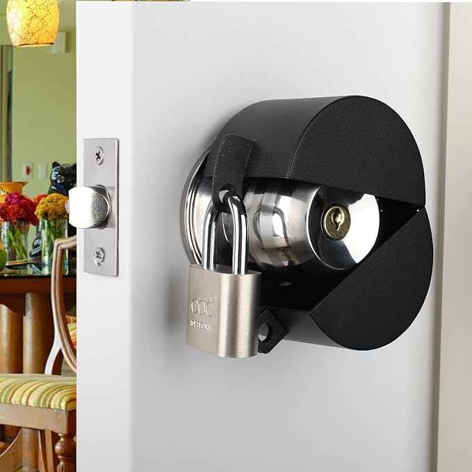 Door Knob Lockout Device with Padlock,Cover to Disable The Doorknob, Prevents Turning of Door Knob and Access to Keyhole, Prevents Operating The Knob,Black