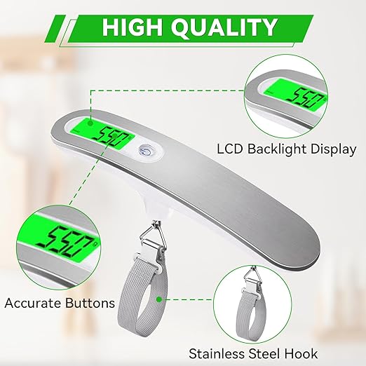 110 lbs Luggage Weight Scale Digital High Precision Scale Portable Handheld Scale with g/oz/kg/lb Travel Accessories Scale Luggage Scale Cover Backlit LCD Display