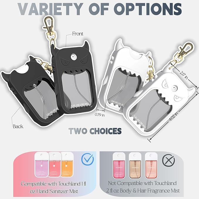 Hand Sanitizer Case Compatible with Touchland, Cute Monster Silicone Holder Keychain 1 Fl Oz, 2 Pcs Black & White