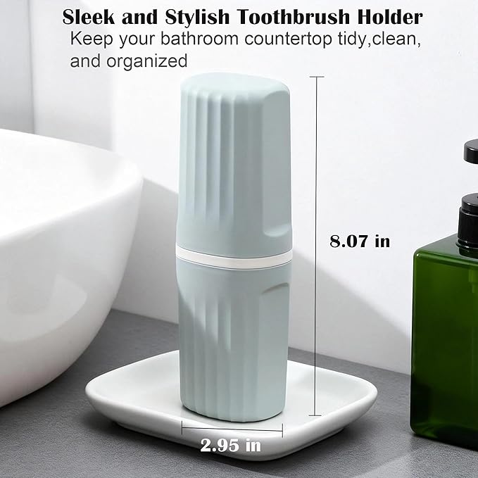 Toothbrush Travel Case, 2 in 1 Portable Travel Toothbrush Case with Mouthwash Cup, Large Capacity Toothpaste & Toothbrush Holder Container for Travel Camping Business Trip School Dorm Bathroom