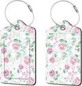 2 Pcs Luggage Tags for Suitcase, Cute Unique PU Leather Travel Bag Tag with Privacy Cover ID Label Address Card and Durable Metal Ring Suitable for Men Women Children Backpack,Flower A