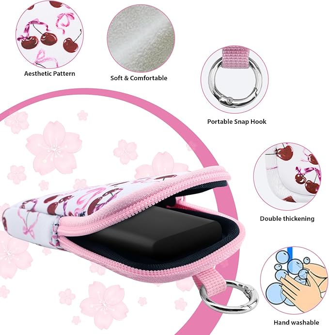 Hand Sanitizer Spray Case,Compatible with Popular Sanitizers,Zipper Pouch for Hand Sanitizer,Cute Fashion Accessories with Snap Hook for Glow Mist and Power Mist 1FL OZ,Suitable for Outdoor(Cherry)