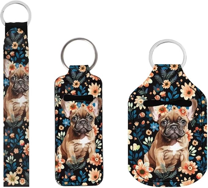 Suobstales 3Pcs Travel Bottles Keychain Holder Set,Travel Bottle Sleeves+Neoprene Chapstick Holders+Lanyard Keychain