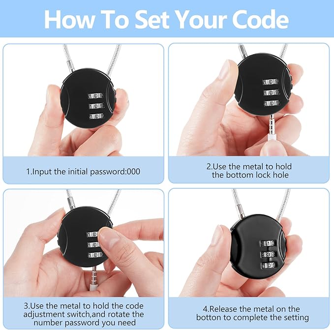 Moxweyeni 8 Pack Combination Wire Lock 3 Digit Small Combo Luggage Number Cable Padlock Outdoor Waterproof Resettable Lock for School Gym Locker Travel Backpack Suitcase Storage (Black Color)