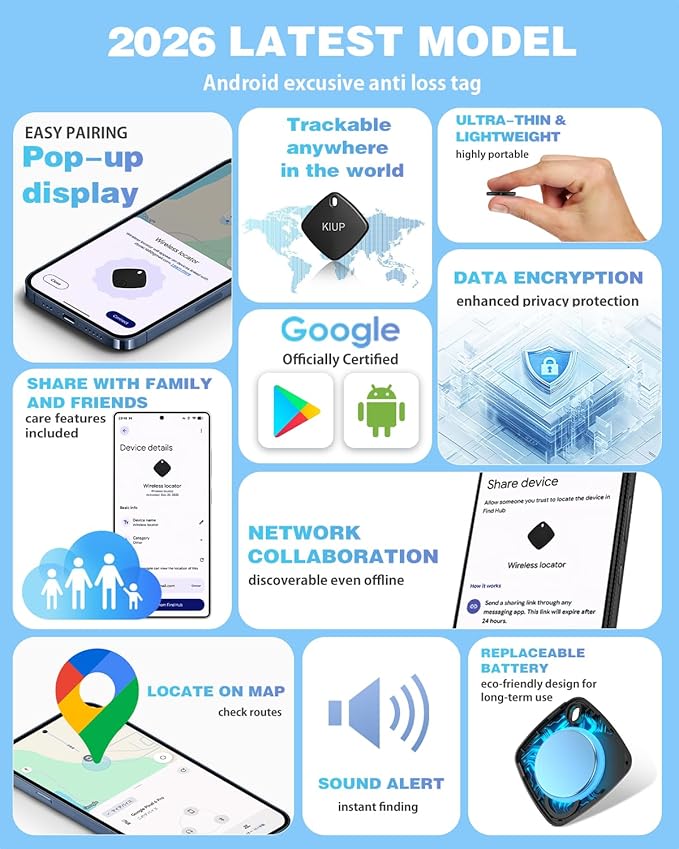 Air Tags for Android,Air Tags-4 Pack Android,2 Year Battery Life,Air Tracker Tags with 4 Case,Google Find Trackers for Google'S Find Hub App,IP65 Waterproof Luggage Tracker for Keys,Wallets,Suitcases