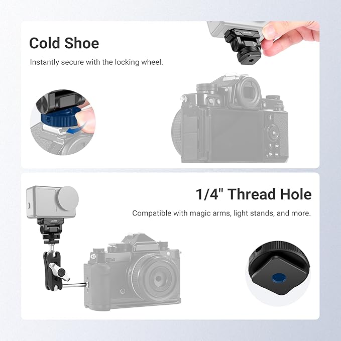 NEEWER Magnetic Quick Release Mount Compatible with DJI Osmo Action 6 Only, Action Camera Accessories with Universal Cold Shoe Adapter & 1/4" Thread, 160° Tilt, AC072 (Black)