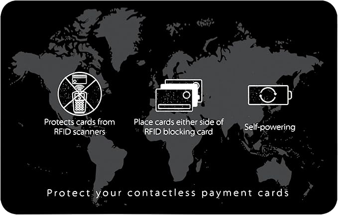 SaiTech IT 5 Pack RFID Blocking Card, Slim Protector for Entire Wallet, Purse, and Debit Credit Cards from NFC Contactless Theft for Men & Women - World Map Black
