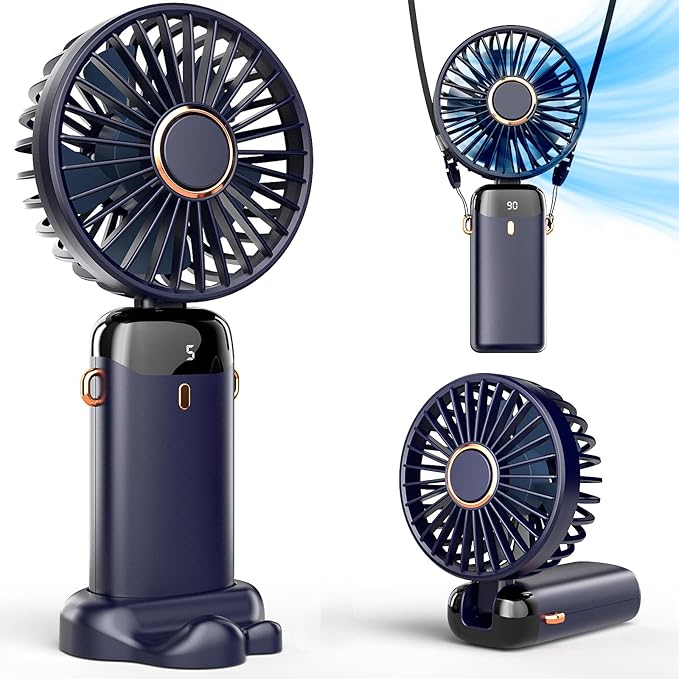 Koonie Portable Handheld, Battery Operated with Base, 8 Hours, Digital Display, 5 Speeds, 90° Ajustable, Rechargeable Mini for Outdoor Indoor