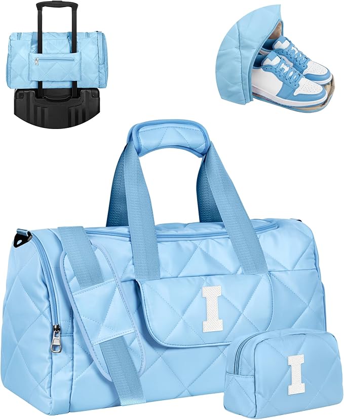 Elilier Personalized Gifts for Her, Quilted Duffel Bag for Women Teen Girls, TSA Approved Carry on Bag with Trolley Sleeve, Removable Adjustable Straps, Travel Bag with Toiletry Bag, Travel Essential