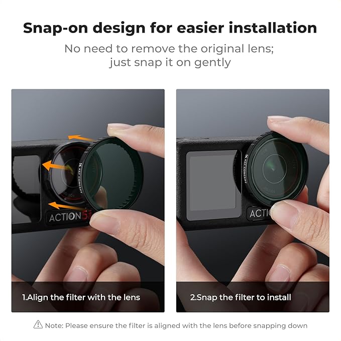 K&F CONCEPT Snap On PL & ND Filter Kit Compatible with DJI Osmo Action 3/4/5 Pro, 4 Pack Push-in Fit CPL ND8 ND16 ND32 Polarizing Neutral Density Filter, HD Optical Glass Multi-Coated