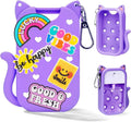Cat Silicone Case for Touchland Hand Sanitizer Spray with Keychain&Charms,Compatible with Power Mist & Glow Mist 1 FL Oz/30ML for Touchland Case,Cute Travel Cover Sleeve Accessory (Purple Cat)