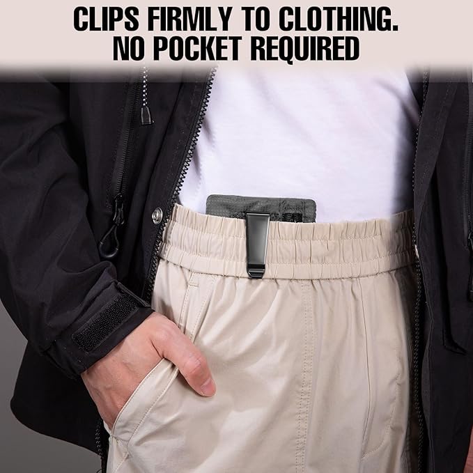 KOSMCCO RFID Blocking Clip Stash Pocket, Compact Hidden Travel Belt Wallet for Cards & Cash - Slim Pickpocket-Proof Design for Everyday Carry (Grey, Medium)
