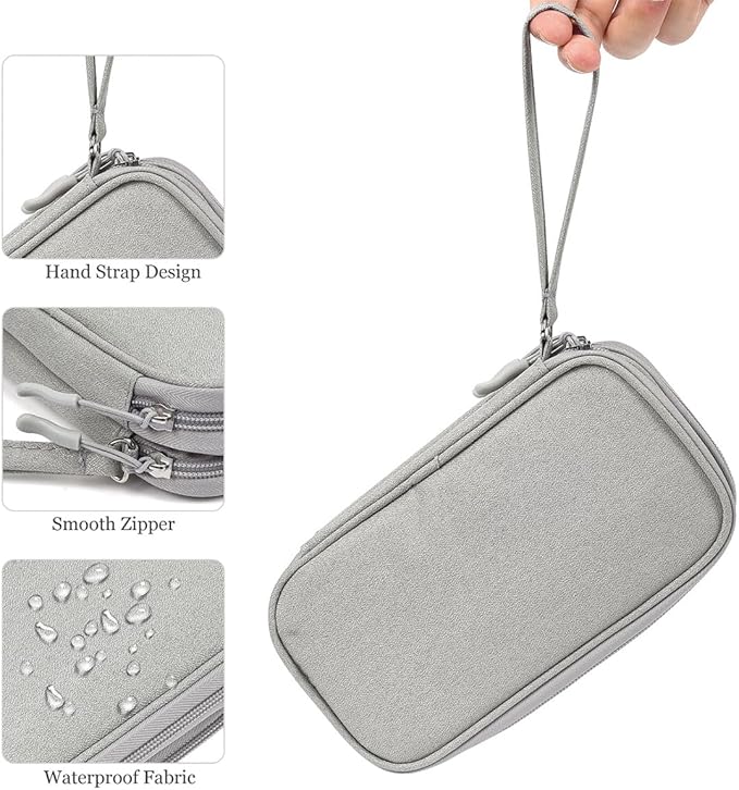 CAAORDKSO Travel Organizer Pouch Electronic Accessories Carry Case Portable Waterproof Double Layers Storage Bag for Cable, Cord, Charger, Phone, Power Bank, Earphone, Hard Drive (Light Grey, Large)