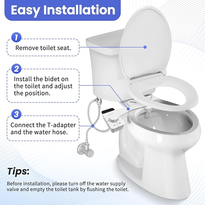 Ultra-Slim Bidet Attachment,Fresh Water Sprayer Non-Electric Toilet Bidet Attachment,Self-Cleaning Dual Nozzles with Adjustable Water Pressure for Rear & Female Washing