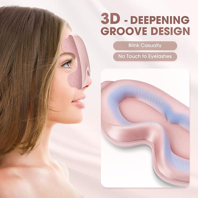Sleep Mask | 99% Fully Block Out Light Eye Sleep Mask | Long Lash Extension | 3D Deep Contoured Eyes Cover Zero Pressure | Adjustable Straps | Sleep Travel Home Nap Rest Women Men (Pink)