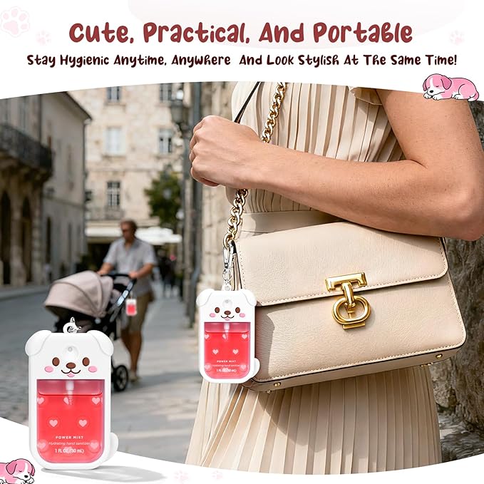 Dog Silicone Case for Touchland Hand Sanitizer Spray with Keychain, Compatible with Power Mist & Glow Mist 1 FL Oz/30ML for Touchland Case, Cute Travel Cover Sleeve