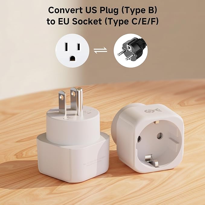 Cable Matters European to US Plug Adapter, EU to US Plug Adapter Converter for Type C/E/F to Type B, Works with Devices from France, Germany, Italy, Spain, Greece, and More, CE & RoHS Certified