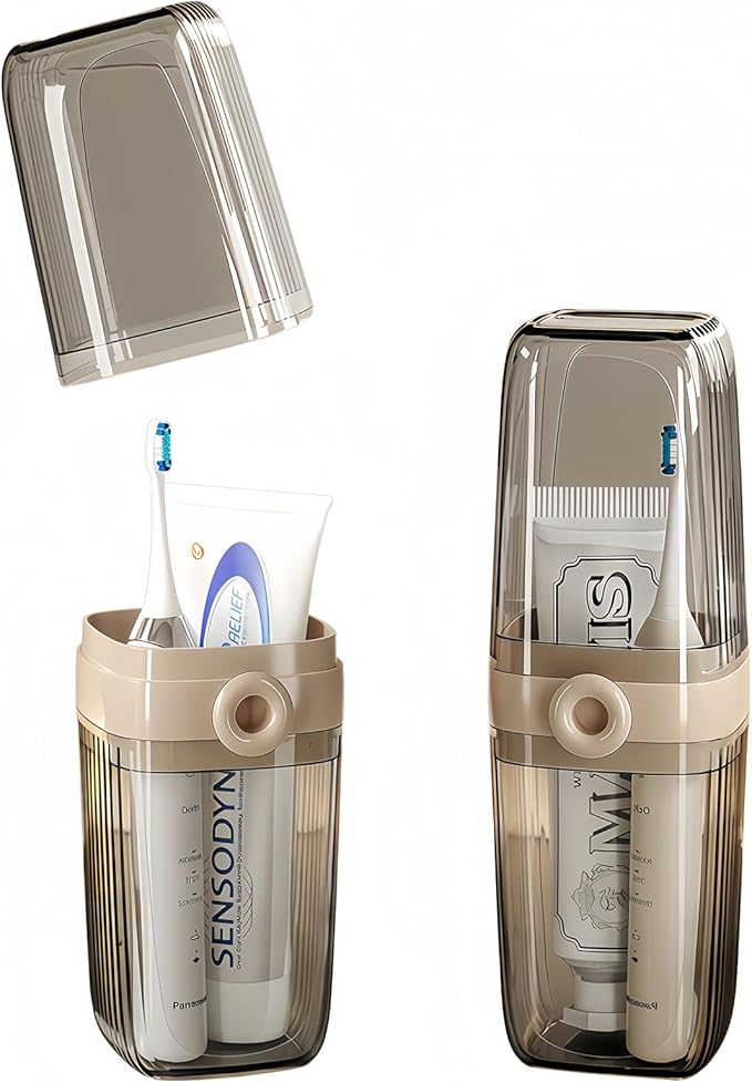 Toothbrush Travel Case Portable Clear Grey Toothbrush Holders with Cover, Leakproof Toothbrush & Toothpaste Holder for Traveling School Camping Business Trip Bathroom