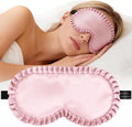 Silk Sleep Mask for Women: 100% Mulberry Silk Eye Mask, Black Back Sleeping Mask for Light Blocking, Soft Wavy Edge Eye Cover and Adjustable Strap, Travel & Sleep Gift (Pink)