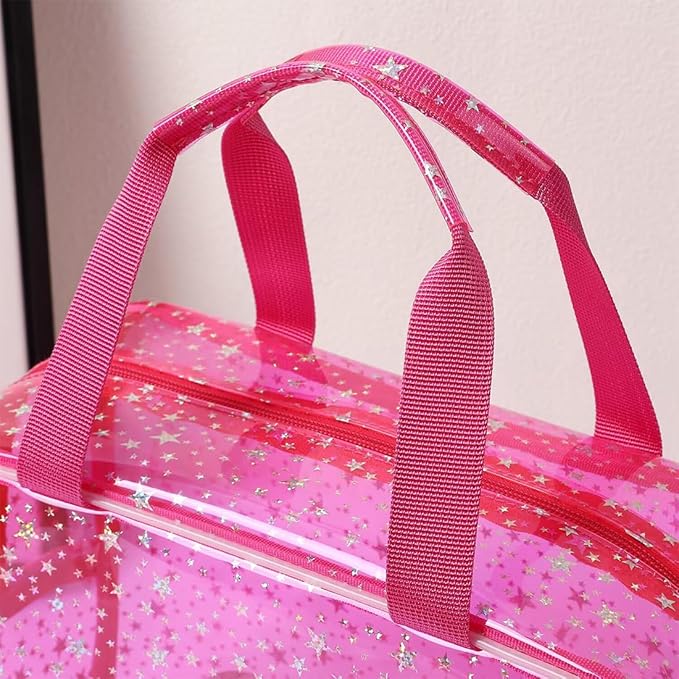 SxoSyo Clear Makeup Bags Large Toiletry Bag for Women Transparent Cosmetic Bag with Handle Travel Essential Bathroom Organizer (Pink Star)