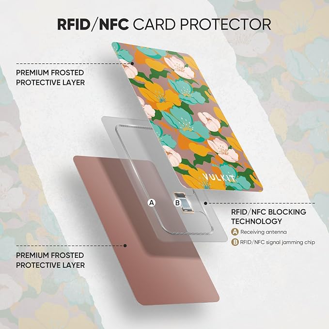 VULKIT RFID Blocking Cards, Slim RFID Card Blocker & NFC Contactless Card Protector for Your Wallet and Passport for Travel, Outdoor (2, Flower)