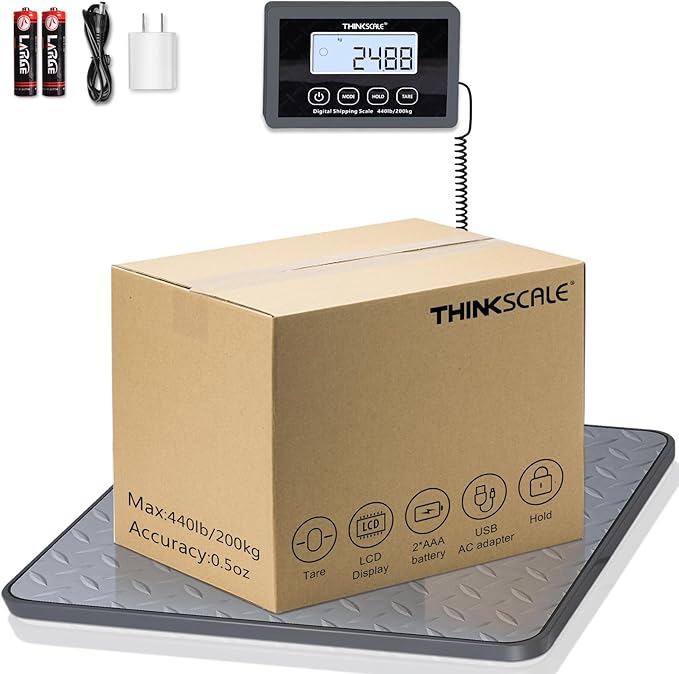 THINKSCALE Shipping Scale, 440 lb/1oz High Accuracy Digital Postal Scale for Packages with Hold/Tare Function, Lightweight Postage Scale, Commercial Weight Scale for Luggage/Warehouse/Home
