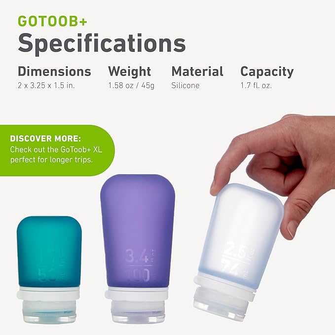 humangear GoToob+ (Small) | Refillable Silicone Travel Bottle | Locking Lid | Food-Safe Material | Orange, Small (1.7 fl.oz; 53ml)