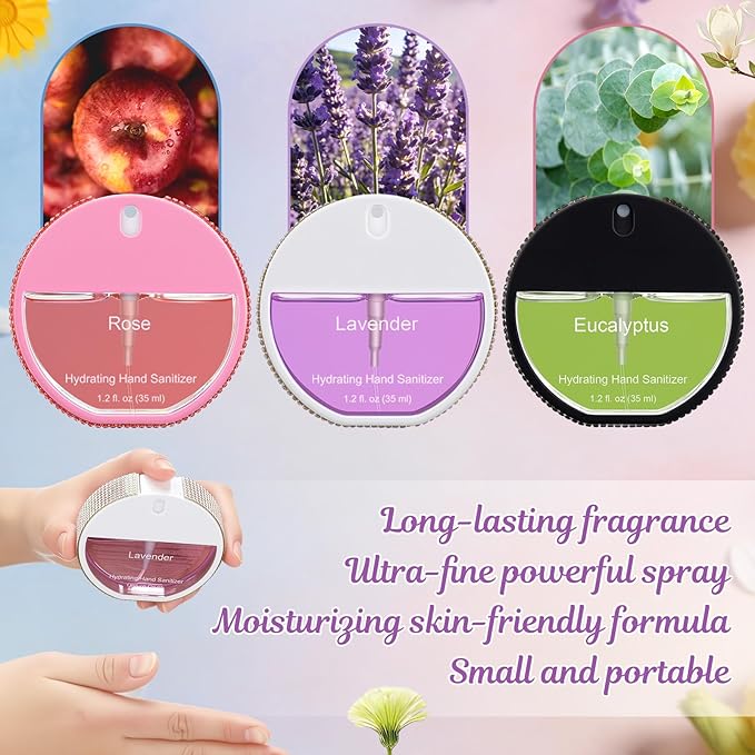 3 Pcs Powerful Mist Hydrating Hand Sanitizer Spray Bulk Travel Size Hand Sanitizer Spray Pocket Bottle for Daily Use Holiday Gifts(Classic,Black White Pink)