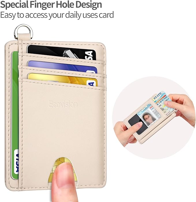 EcoVision Slim Minimalist Front Pocket Wallet, RFID Blocking Credit Card Holder Wallet with Detachable D-Shackle for Men Women