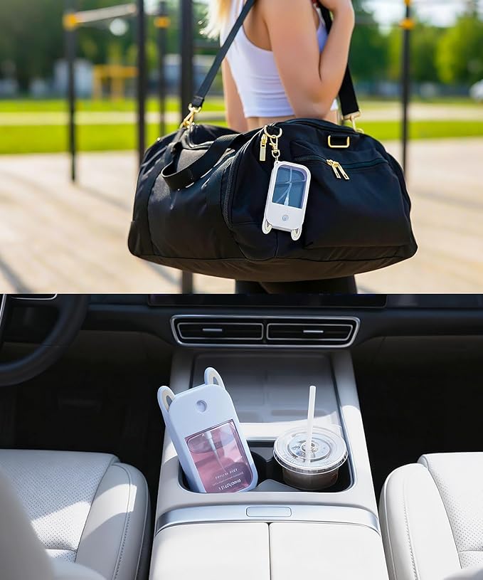 Hand Sanitizer Spray Silicone Case Compatible with Touchland 1 FL. OZ./30 mL, Cute Ears Design Hand Sanitizer Mist Accessory with Keychain (White, 1 Pack)