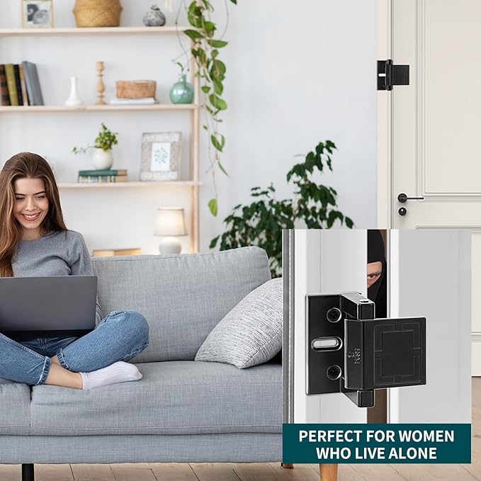 High-Security Reinforced Door Lock – Aluminum Privacy Latch for Home and Hotel, Easy Installation with Stainless Steel Screws, Interior Night Lock for Added Protection (Black-2 Pack)